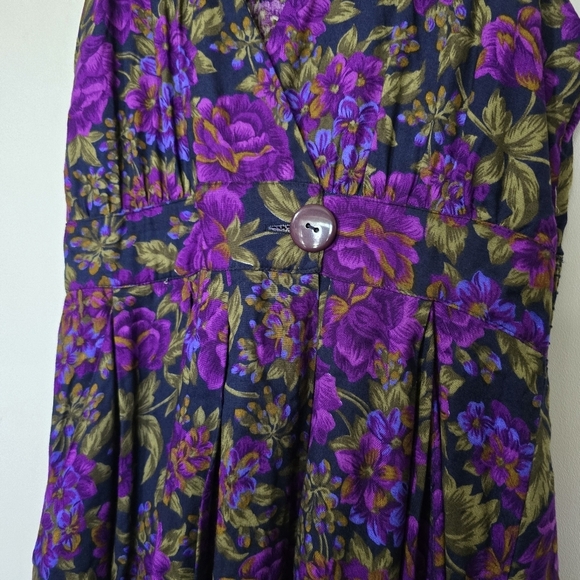 Vintage Floral Black Purple Long Sleeveless Sundress - Picture 9 of 10